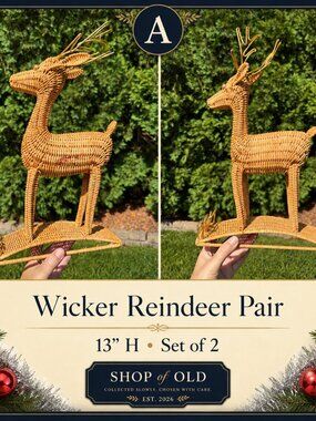 Vintage Wicker Reindeer Pair | Christmas Décor | Rattan Holiday Figures